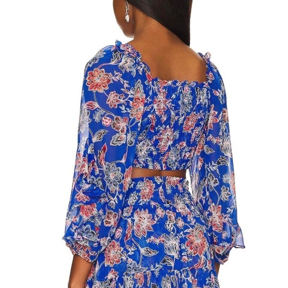 New! MISA Los Angeles Ancora Floral Sireneuse Tie-Front Crop Top 💙 Small NWT! - Picture 3 of 15